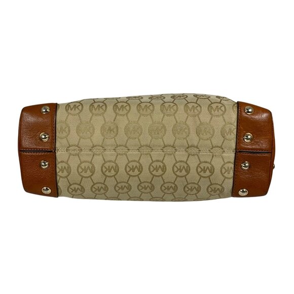 MICHAEL KORS Joplin MK Logo Jacquard Studded Leather Trim Hobo Shoulder Bag - Picture 5 of 16